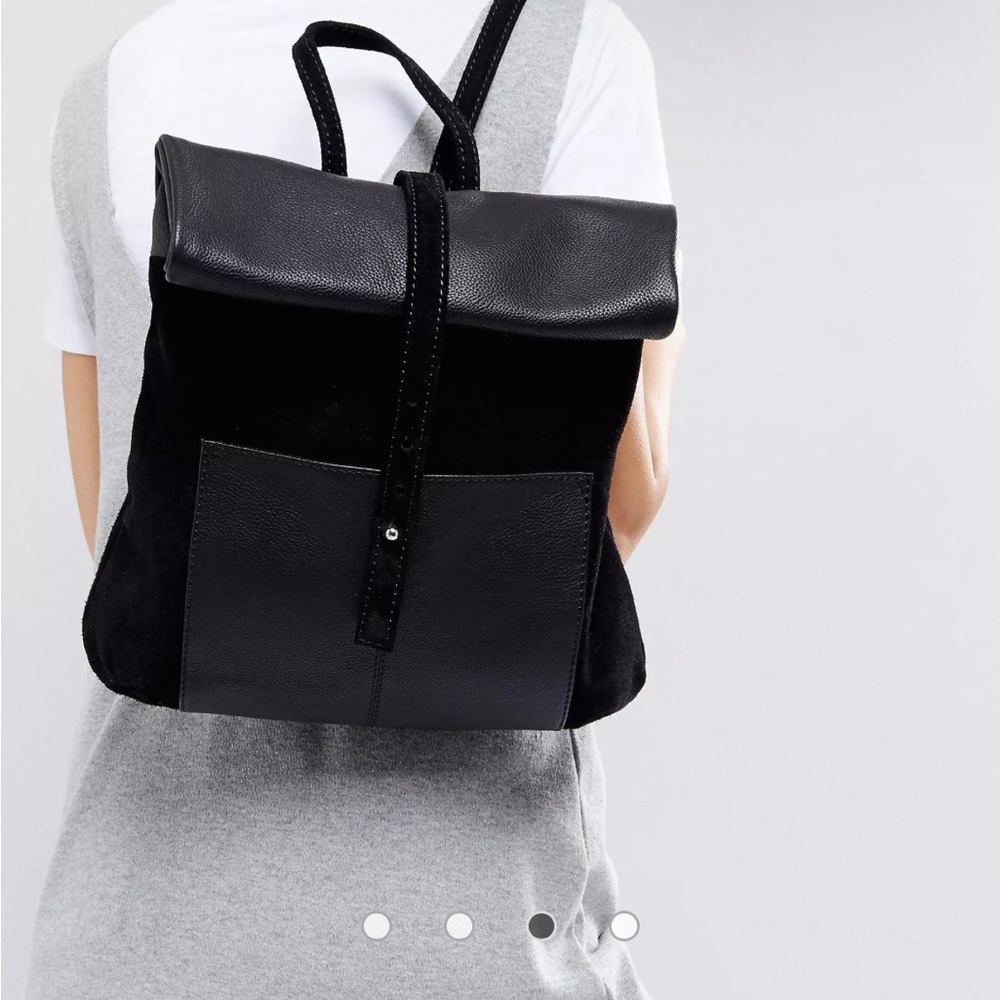 ASOS DESIGN leather and suede roll top midi backpack